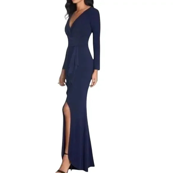 black plunge dress long sleeve Nadia Long Sleeve Deep V Plunge Dress
